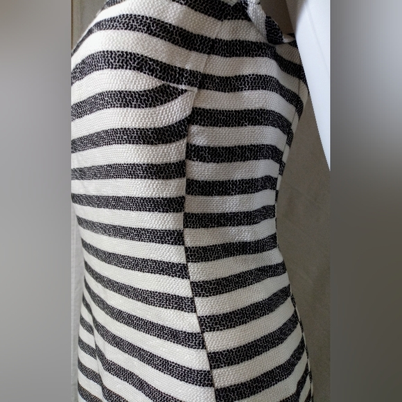 Trina Turk C/S Ivory/Black Striped Sheath Dress with Metallic - Picture 3 of 6